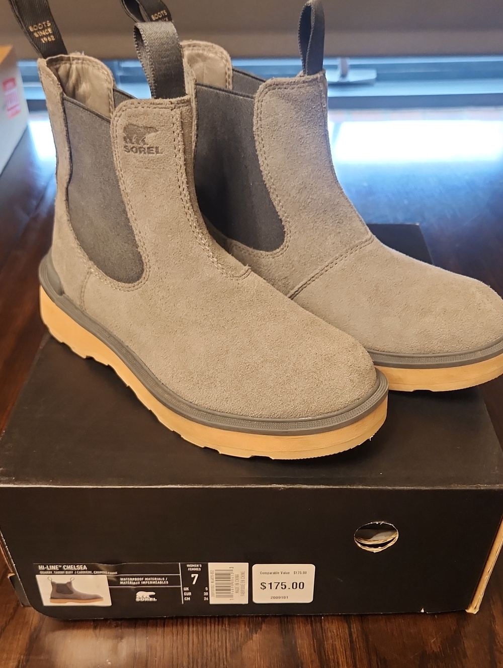 Sorel Women's Hi-Line Chelsea Waterproof Boots, Quarry And Tawny Buff, Size 7 - Picture 1 of 6